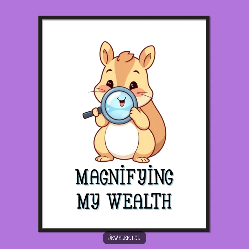 Funny Squirrel Ring Magnifier Art Poster - Whimsical Wall Decor & Humorous Gift