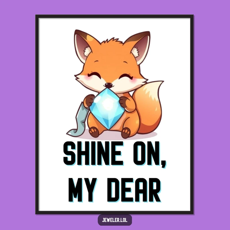 Funny Fox Gem Polisher Poster - Hilarious Art for a Sparkling Home!